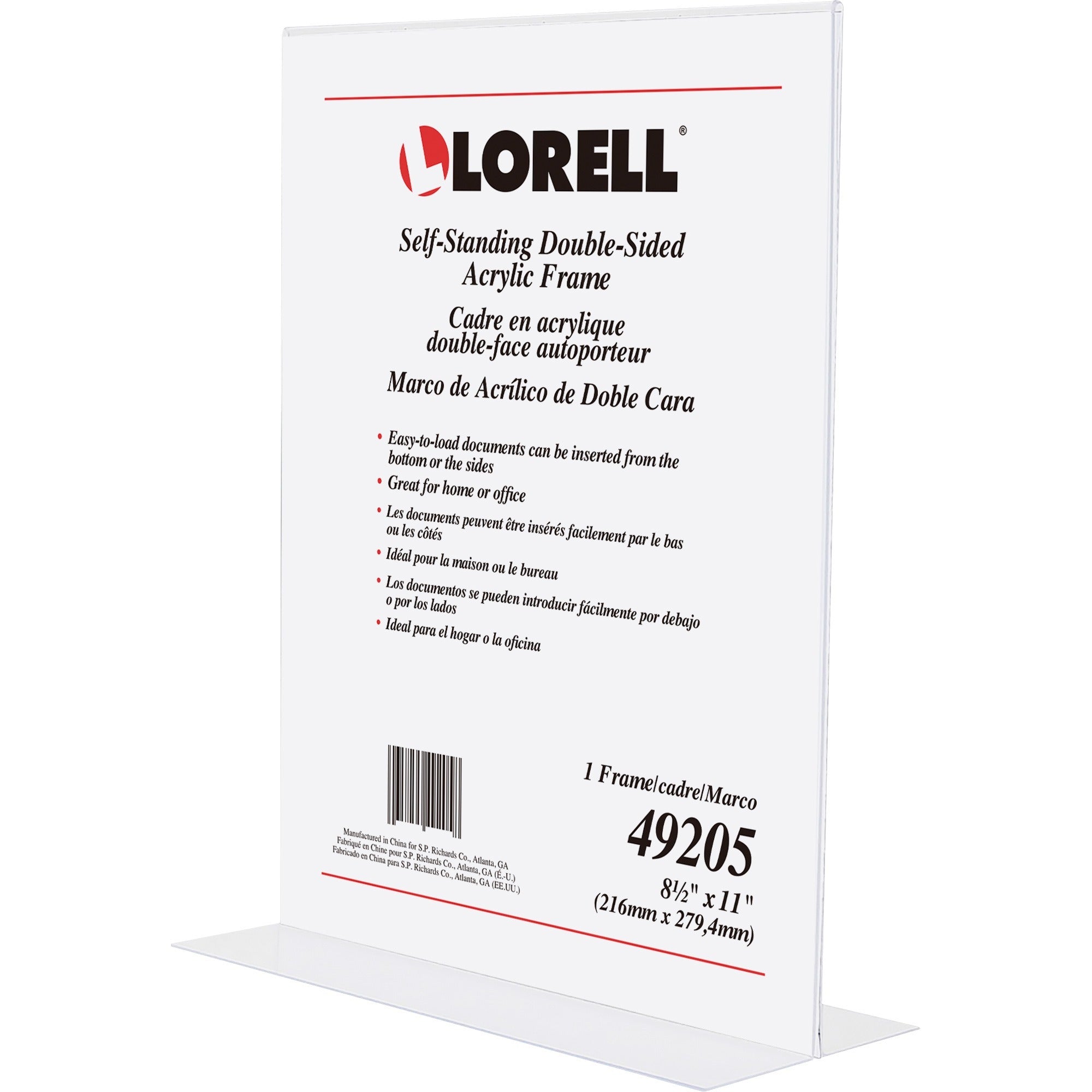 Lorell Double-sided Frame - 1 Each - 8.50" Holding Width x 11" Holding Height - Rectangular Shape - Double Sided - Acrylic - Countertop - Clear - 