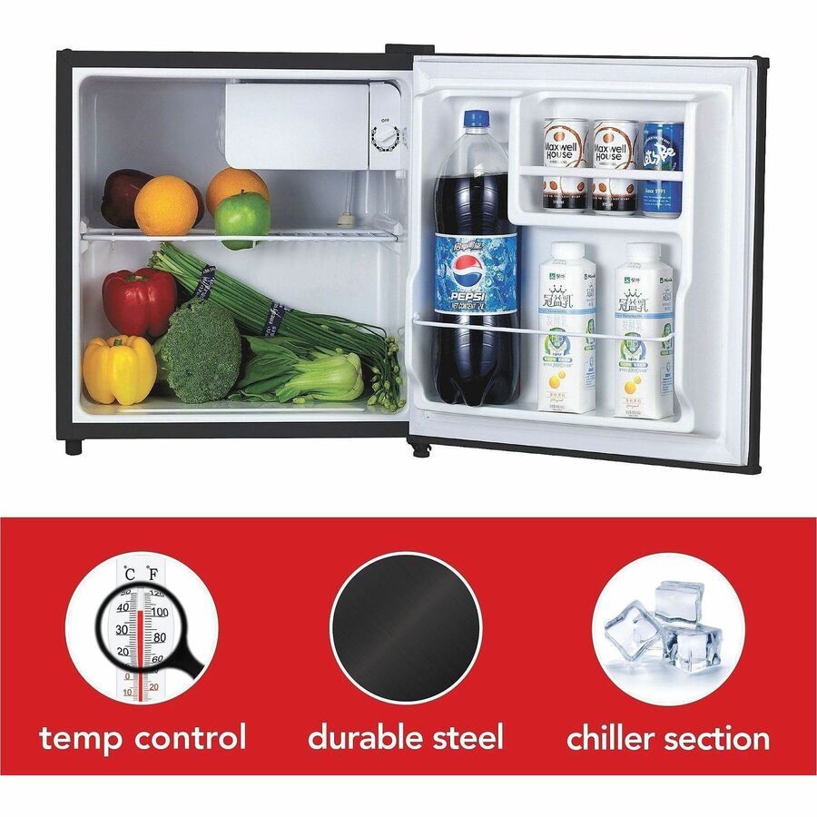 Lorell Compact Refrigerator - 1.60 ft - Manual Defrost - Manual Defrost - Reversible - 1.60 ft Net Refrigerator Capacity - Black - Steel, Fiberglass, Plastic