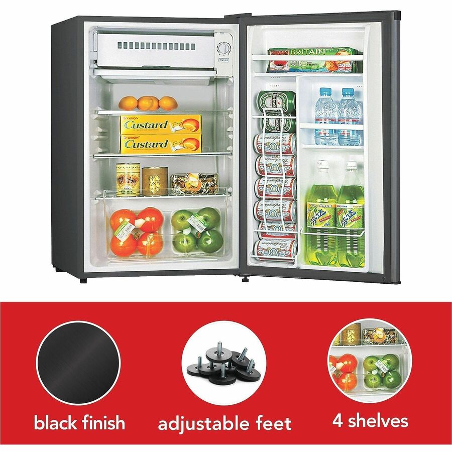 Lorell Compact Refrigerator - 3.20 ft - Manual Defrost - Manual Defrost - Reversible - 3.20 ft Net Refrigerator Capacity - Black - Steel, Fiberglass, Plastic