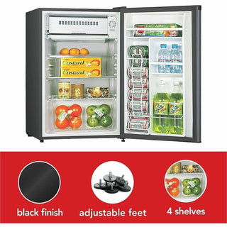 Lorell Compact Refrigerator - 3.20 ft - Manual Defrost - Manual Defrost - Reversible - 3.20 ft Net Refrigerator Capacity - Black - Steel, Fiberglass, Plastic