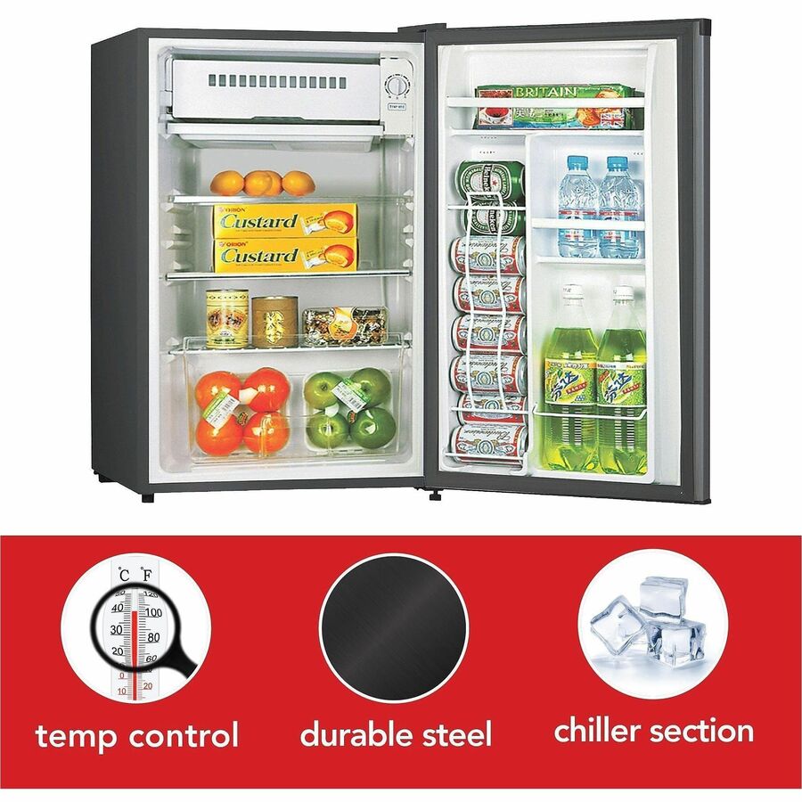Lorell Compact Refrigerator - 3.20 ft - Manual Defrost - Manual Defrost - Reversible - 3.20 ft Net Refrigerator Capacity - Black - Steel, Fiberglass, Plastic