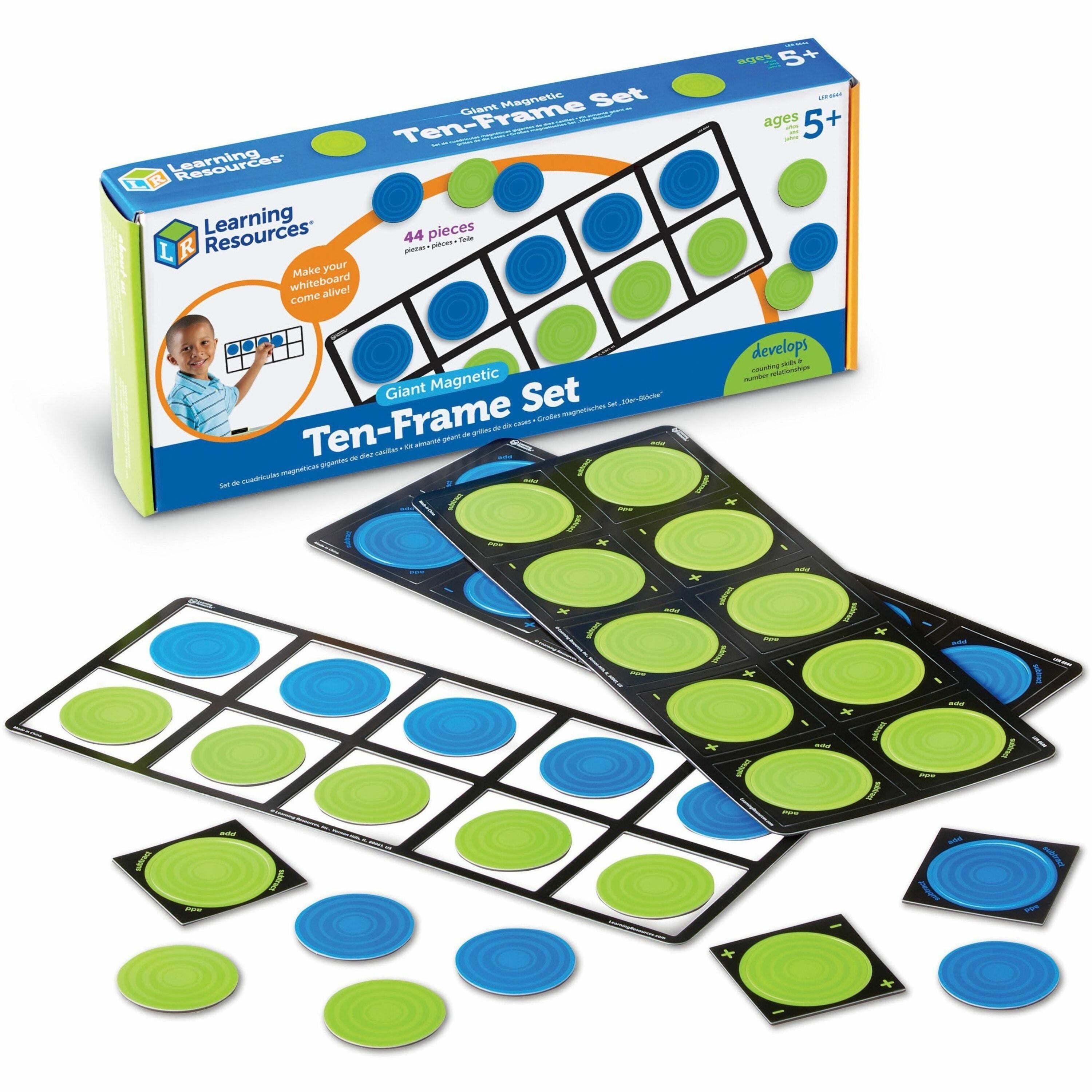 Learning Resources Giant Magnetic Ten-frame Set - Theme/Subject: Learning - Skill Learning: Visual, Addition, Subtraction, Number, Operation, Counting, Algebra, Cardinality - 5+ - 45 / Set