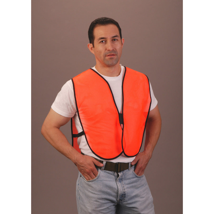 Crews General-purpose Safety Vest - Polyester - Orange - Elastic Strap, Hook & Loop, Comfortable, Washable, Lightweight - 1 Each - 