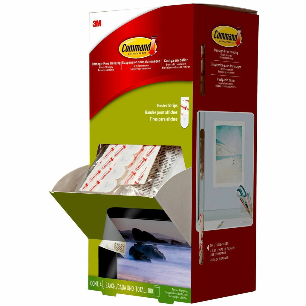 Poster Strips, Removable, Holds Up to 1 lb per Pair, 0.63 x 1.75, White, 4/Pack, 100 Packs/Carton
