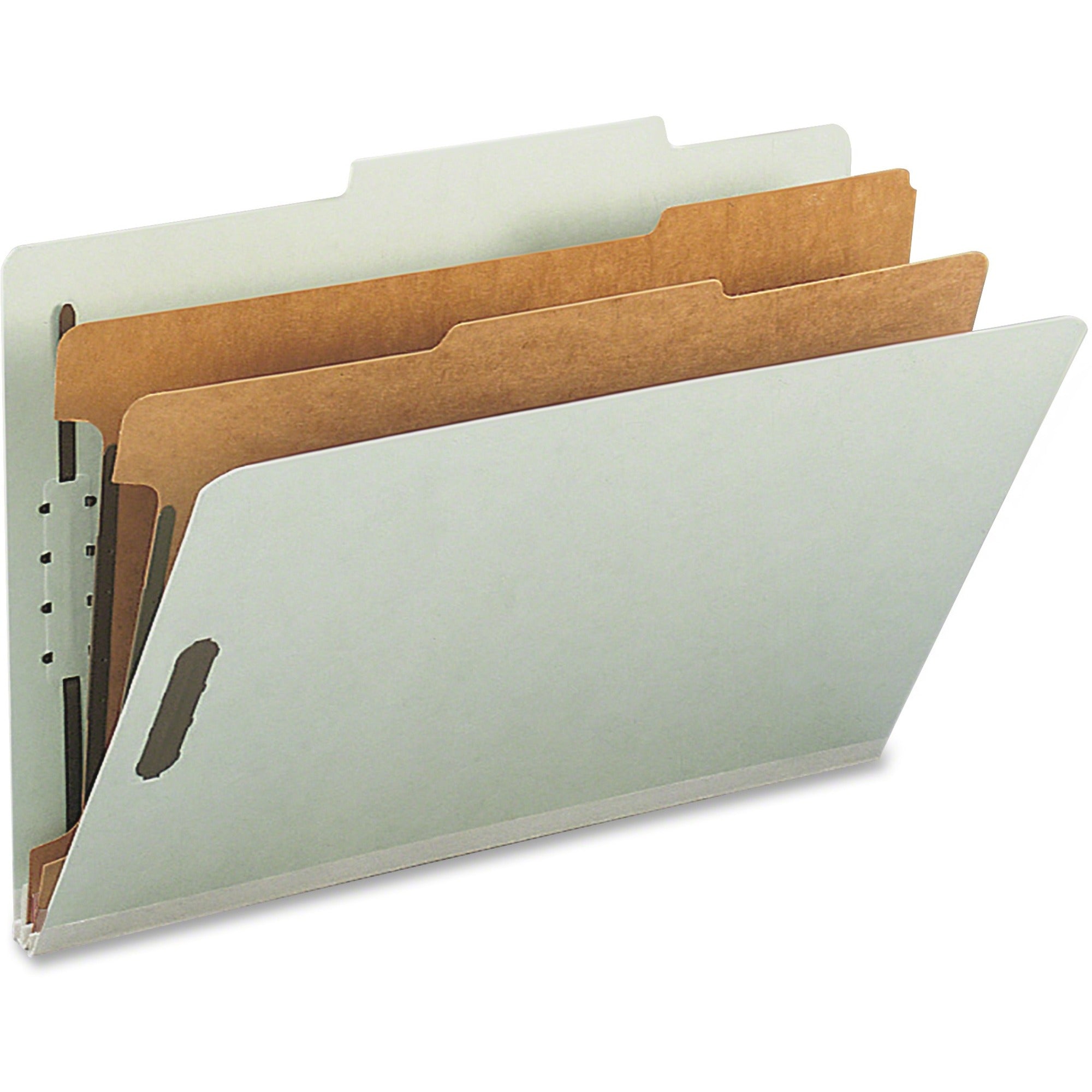 Nature Saver 2/5 Tab Cut Legal Recycled Classification Folder - 8 1/2" x 14" - 6 x Prong K Style Fastener(s) - 1" Fastener Capacity for Divider, 2" Fastener Capacity for Folder - 2 Divider(s) - Gray, Green - 100% Recycled - 10 / Box - 