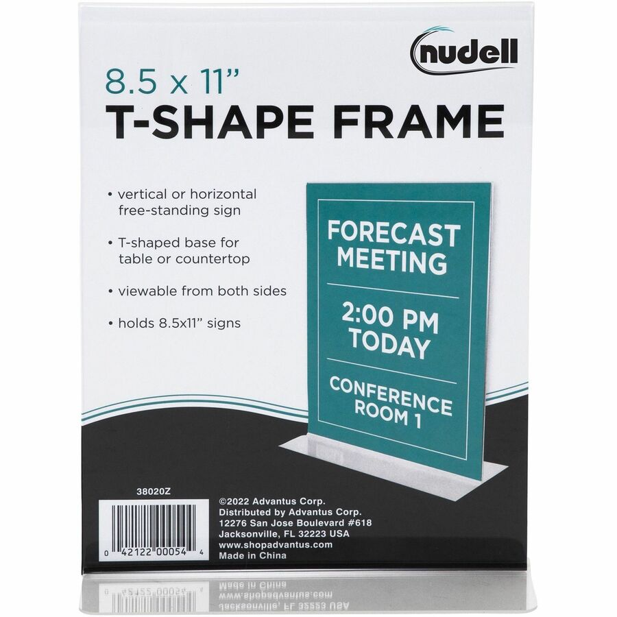 Clear Plastic T-Shaped Countertop Sign Holder, Two-Sided, Bottom-Load, Horizontal/Vertical Orientation, 8.5 x 11 Insert
