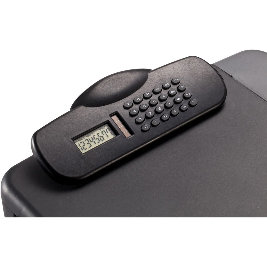 Officemate Portable Storage Clipboard with Calculator - Heavy Duty - Plastic - Charcoal Black - 1 Each