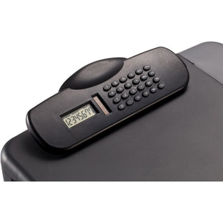 Officemate Portable Storage Clipboard with Calculator - Heavy Duty - Plastic - Charcoal Black - 1 Each