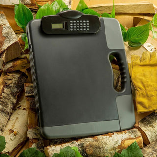 Officemate Portable Storage Clipboard with Calculator - Heavy Duty - Plastic - Charcoal Black - 1 Each