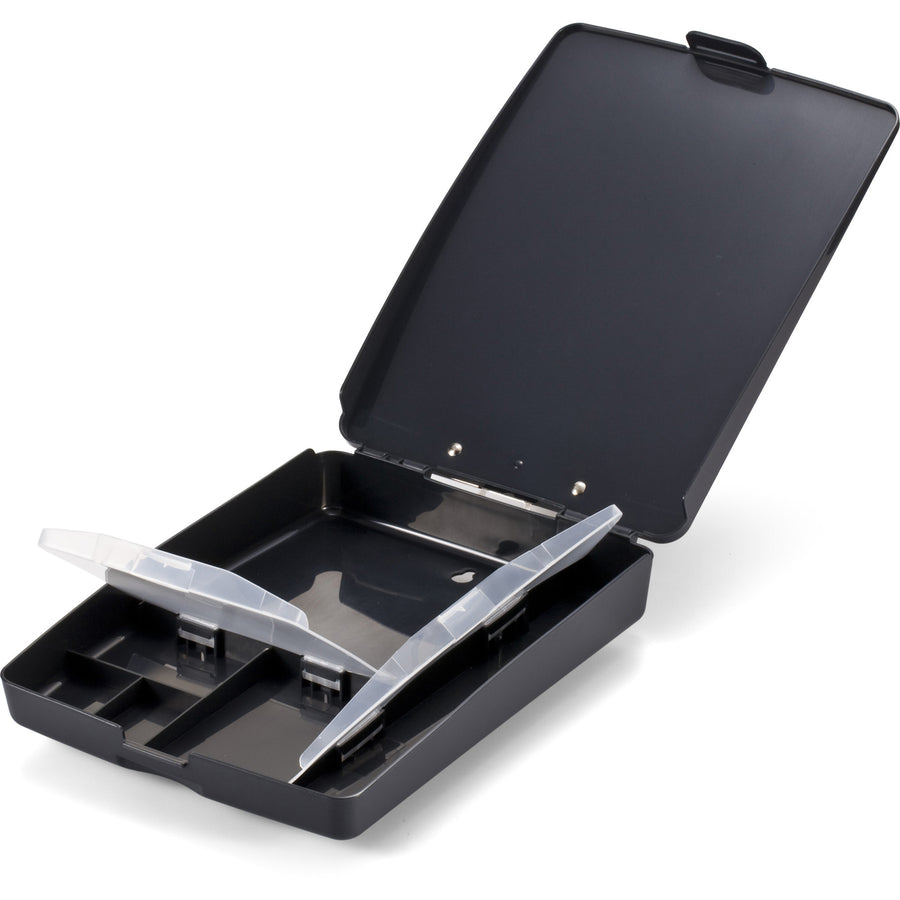 Officemate Extra Storage/Supply Clipboard Box - 1" Clip Capacity - Storage for Stationary - 11" - Plastic - Charcoal - 1 Each - 