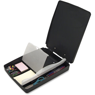 Officemate Extra Storage/Supply Clipboard Box - 1" Clip Capacity - Storage for Stationary - 11" - Plastic - Charcoal - 1 Each - 