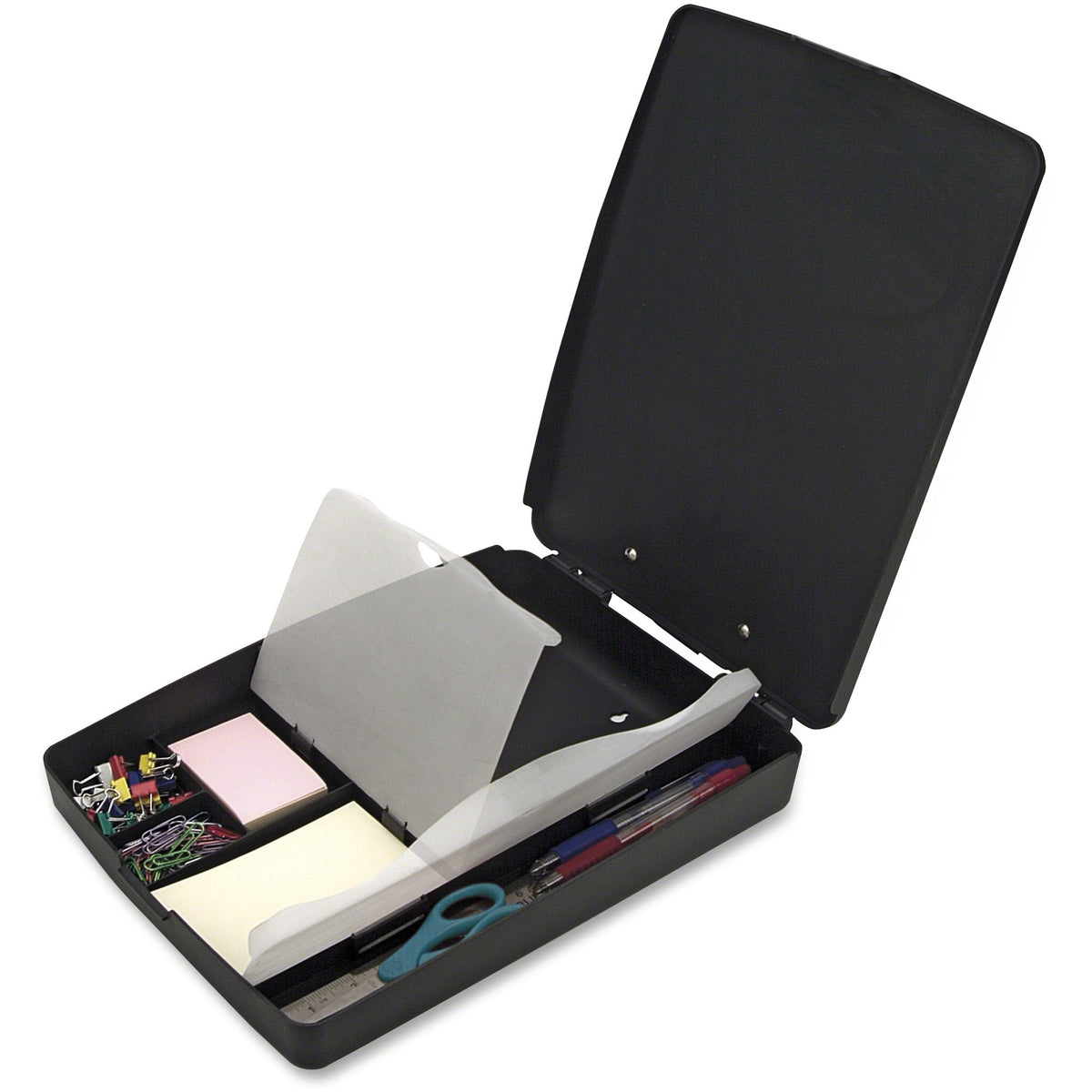 Officemate Extra Storage/Supply Clipboard Box - 1" Clip Capacity - Storage for Stationary - 11" - Plastic - Charcoal - 1 Each - 