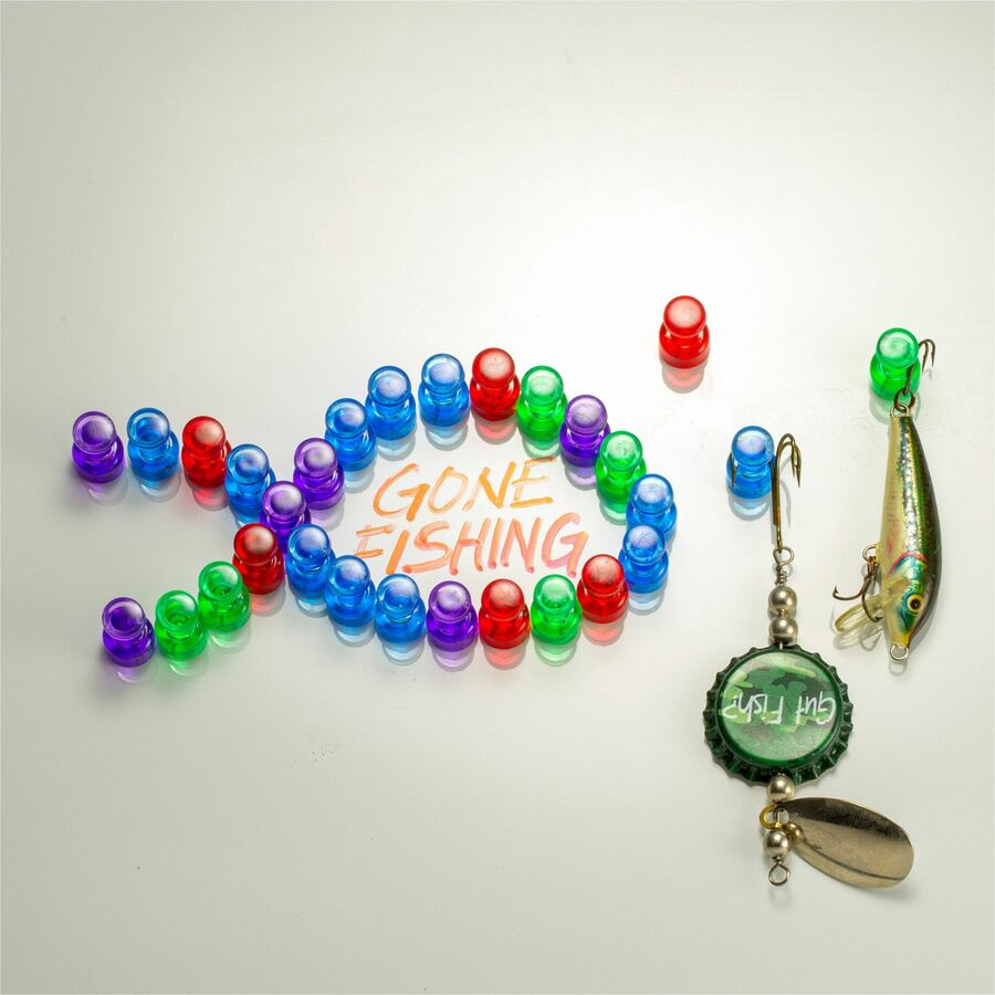 Push Pin Magnets, Assorted Translucent, 0.75" Diameter x 0.38"h, 10/Pack