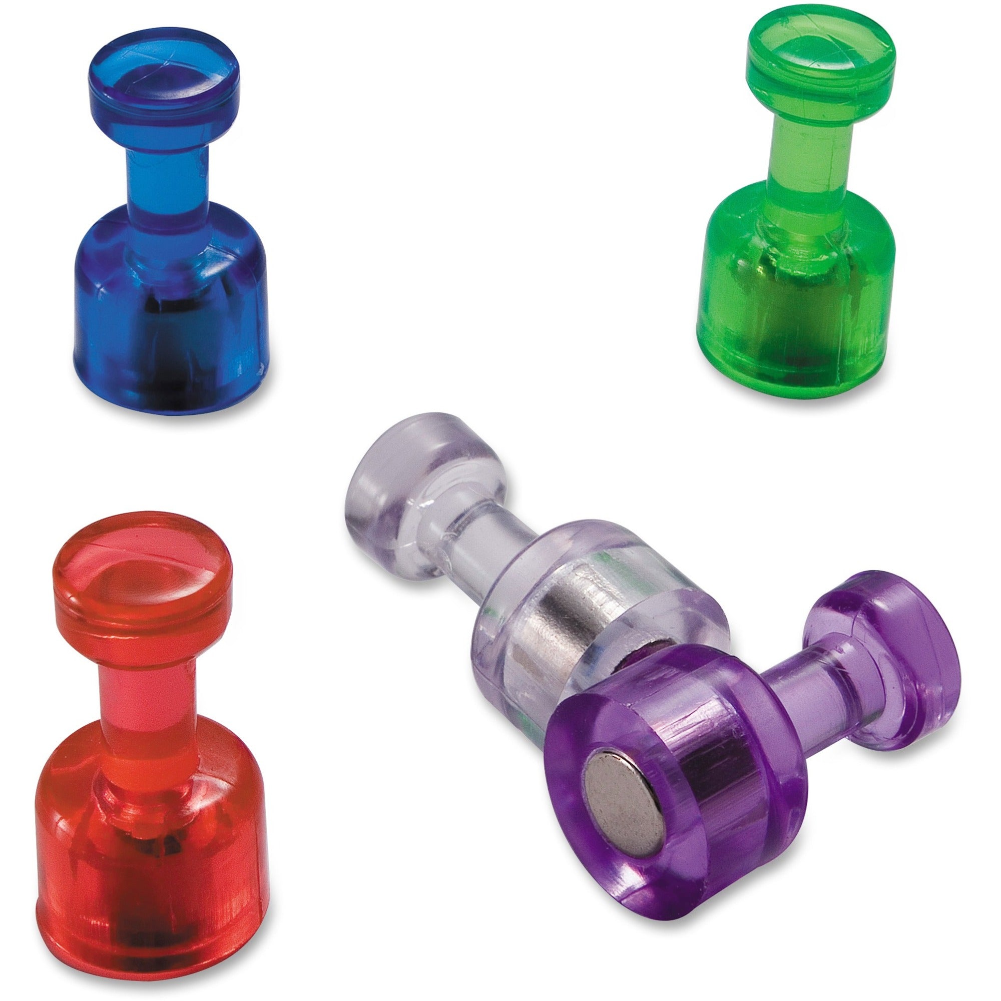 Push Pin Magnets, Assorted Translucent, 0.75" Diameter x 0.38"h, 10/Pack