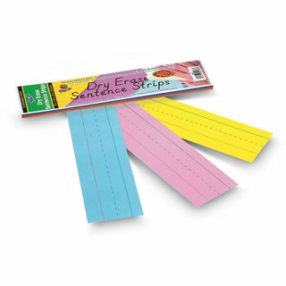 Dry Erase Sentence Strips, 12 x 3, Blue; Pink; Yellow, 30/Pack