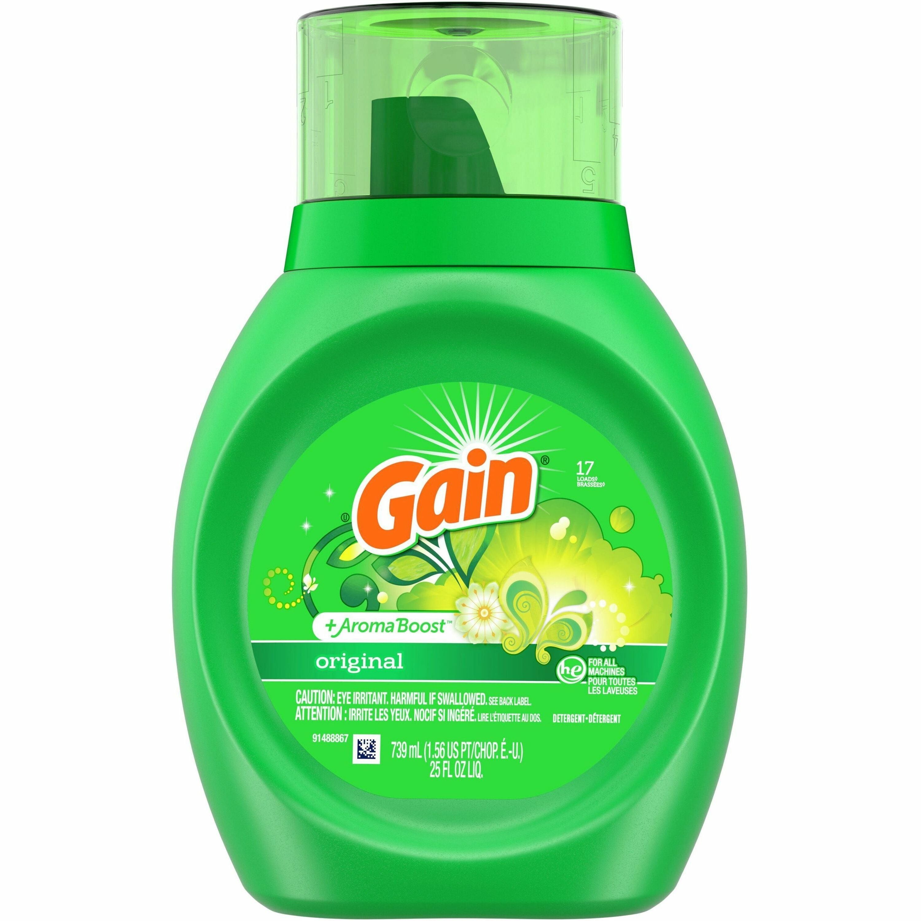 Gain Liquid Laundry Detergent - For Clothing, Laundry - 25 fl oz (0.8 quart) - Original Scent - 6 / Carton - Green - 