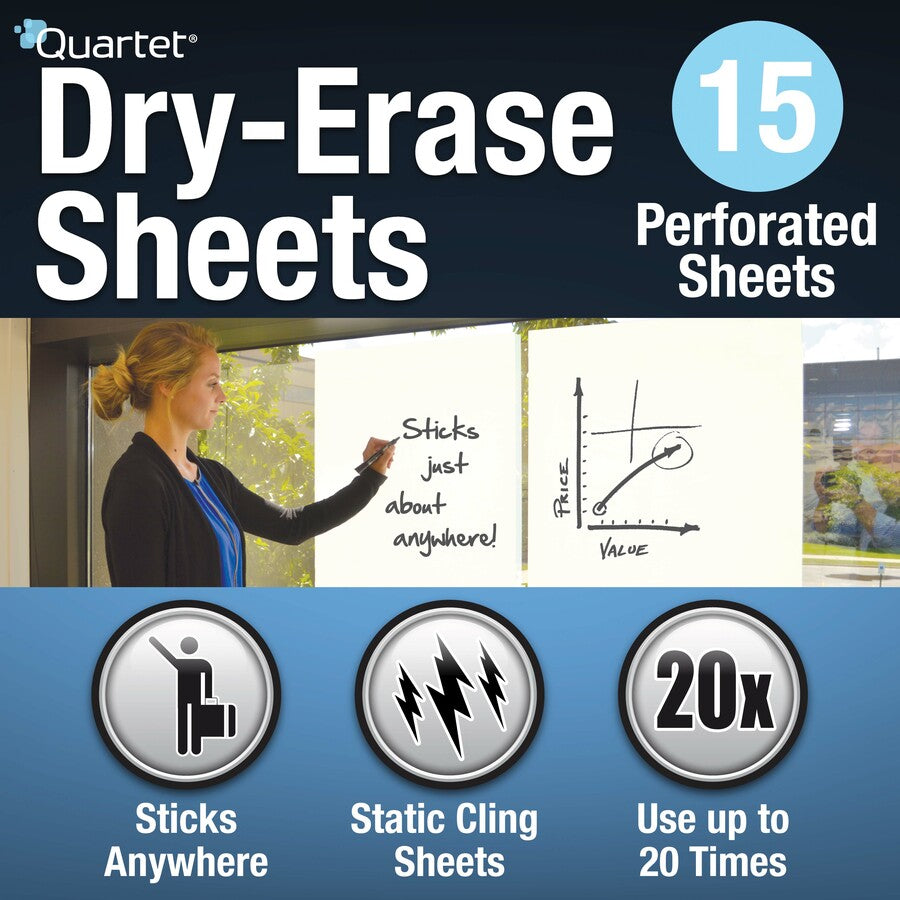 Quartet Anywhere Dry-Erase Sheets - 480" (40 ft) Length - Paper - White - Easy Tear, Wipeable - 1 Each - 