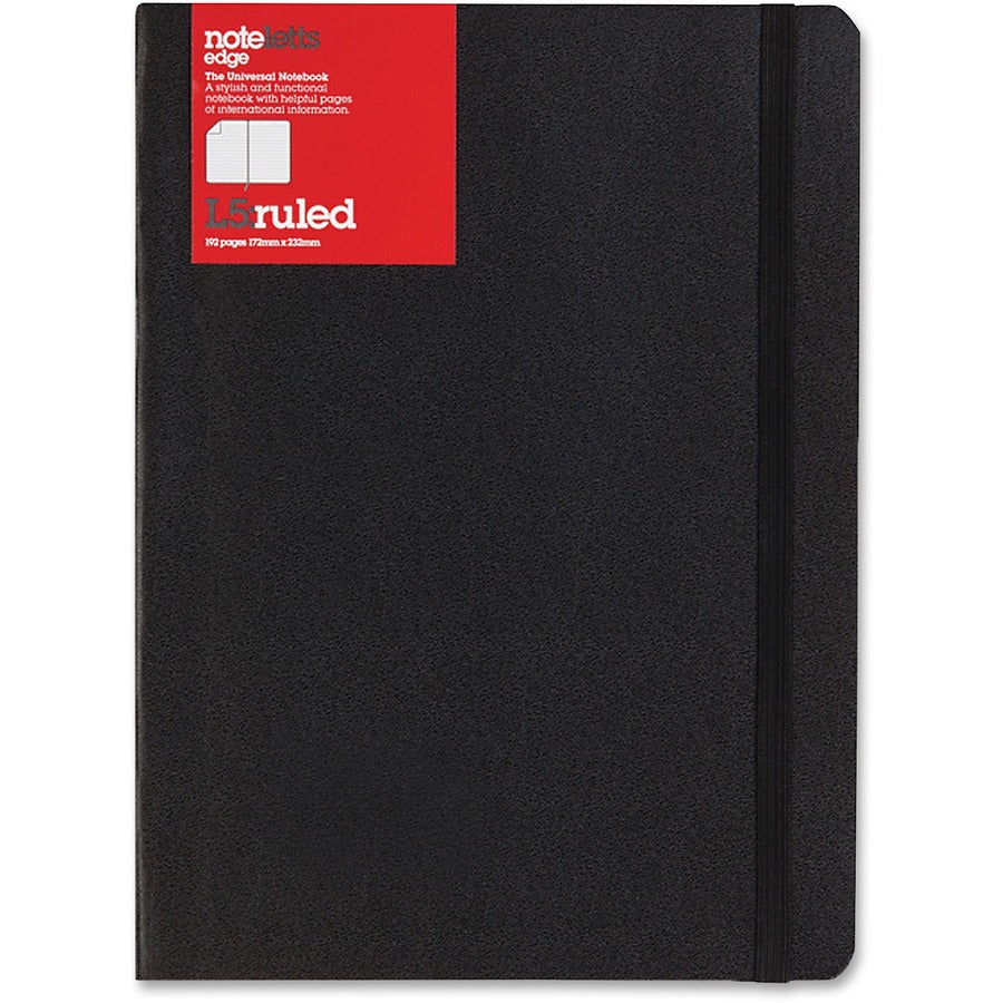 Letts of London L5 Ruled Notebook - Sewn9" x 6" - Black Cover - Elastic Closure, Flexible Cover, Pocket - 1 Each