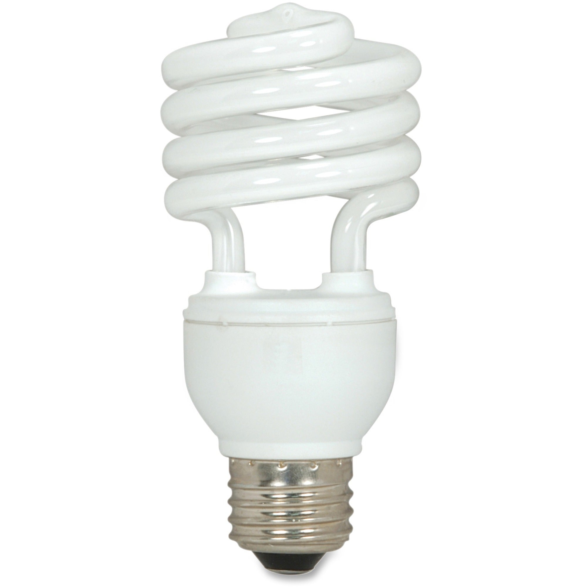 Satco 18-watt T2 Spiral CFL Bulb - 18 W - 75 W Incandescent Equivalent Wattage - 120 V AC - 1200 lm - Spiral - T2 Size - White Light Color - E26 Base - 12000 Hour - 4400.3degF (2426.8degC) Color Temperature - 82 CRI - Energy Saver - 3 / Box - 