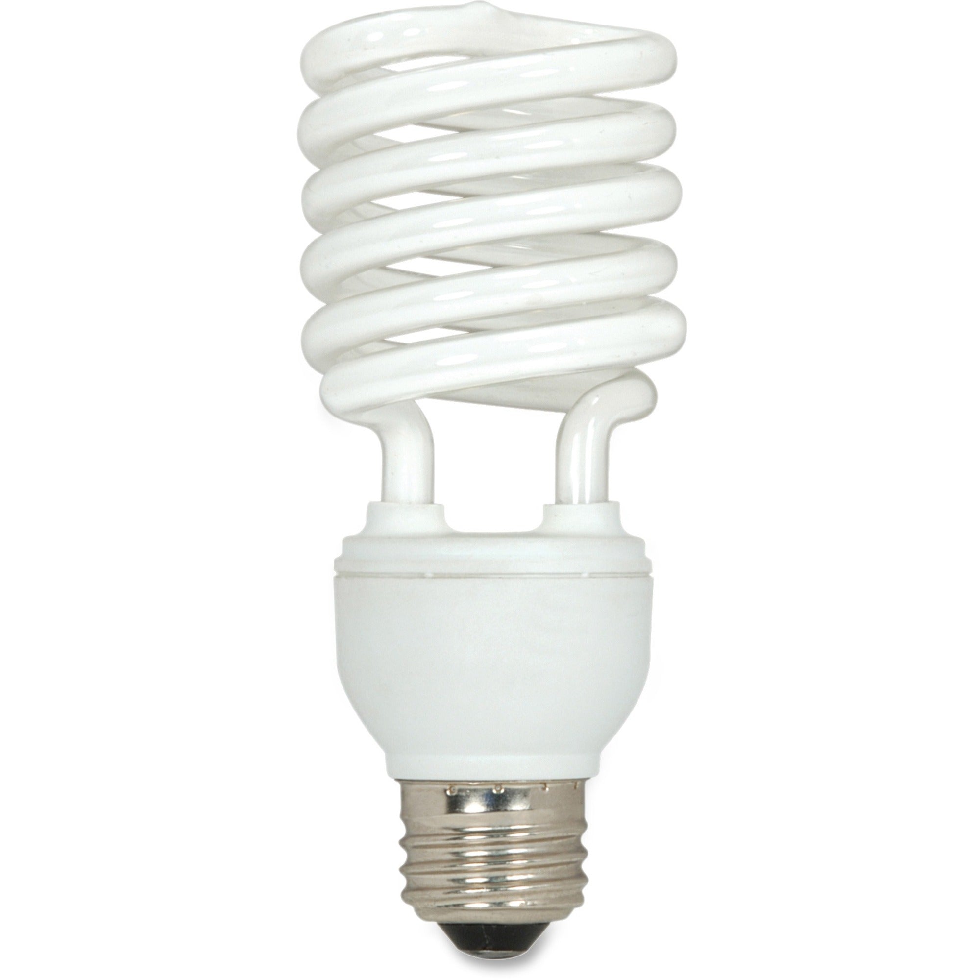 Satco 23-watt T2 Spiral CFL Bulb - 23 W - 100 W Incandescent Equivalent Wattage - 120 V AC - 1600 lm - Spiral - T2 Size - White Light Color - E26 Base - 12000 Hour - 4400.3degF (2426.8degC) Color Temperature - 82 CRI - Energy Saver - 3 / Box - 