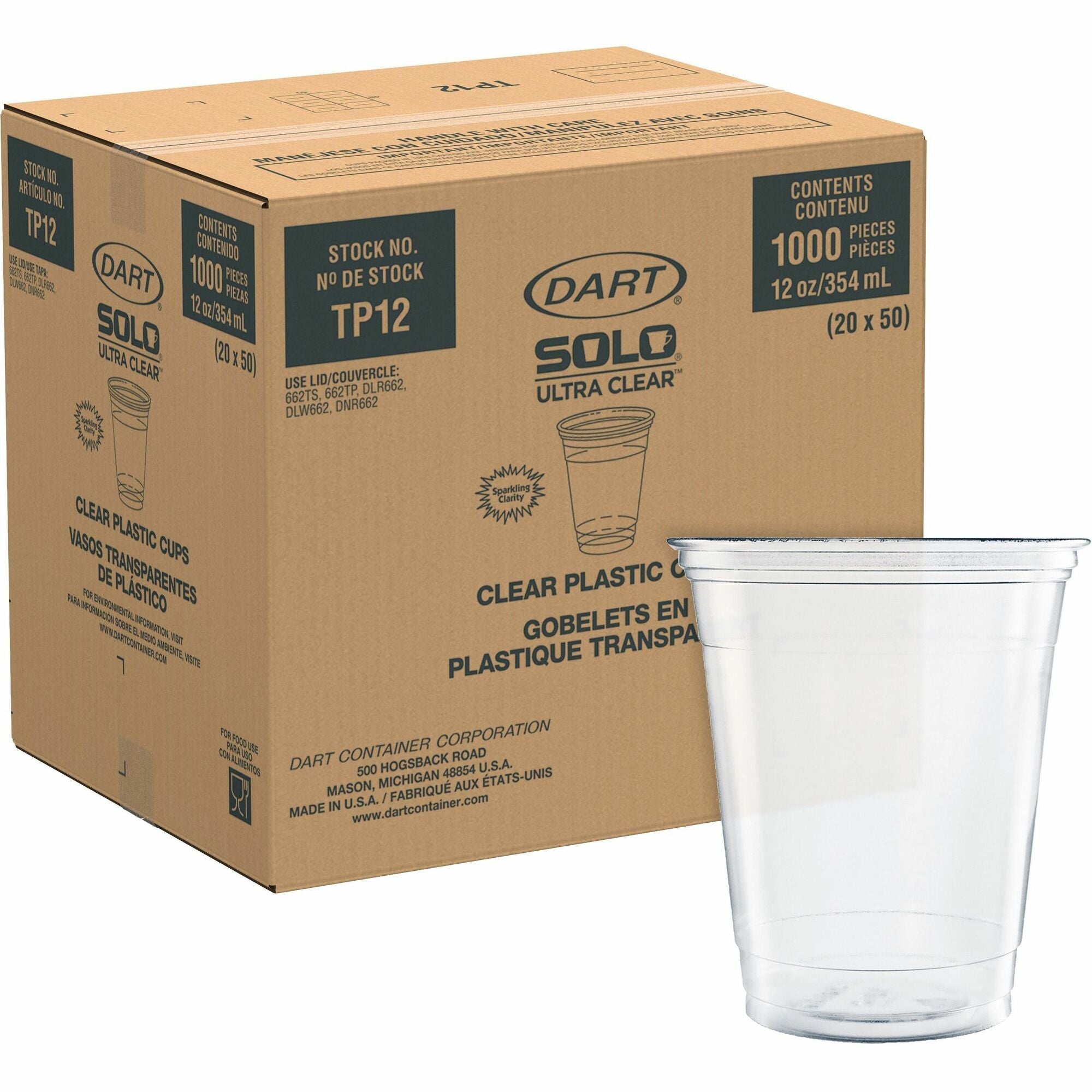 Solo Ultra Clear 12 oz Practical-Fill Cold Cups - 50.0 / Pack - 20 / Carton - Clear - PETE Plastic - Cold Drink, Water, Juice, Soda - 