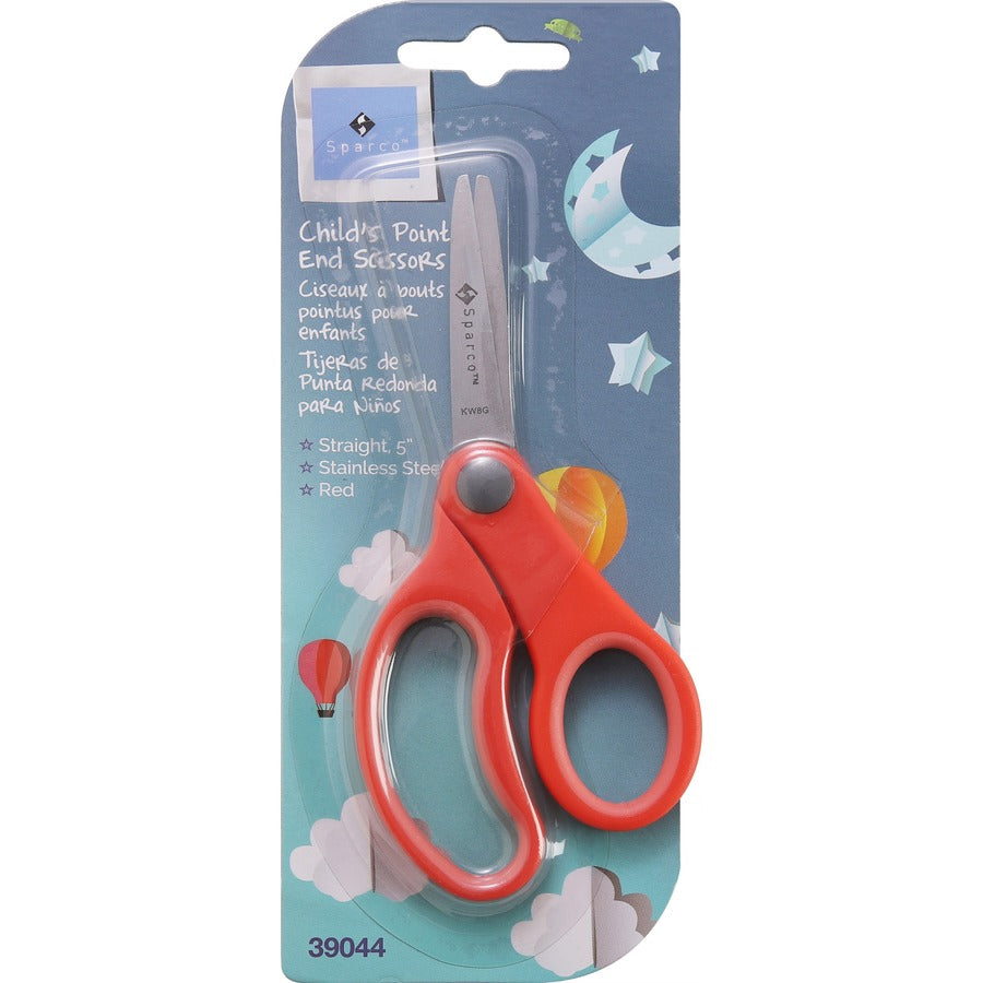 Sparco 5" Kids Pointed End Scissors - 5" Overall Length - Pointed Tip - Red - 1 Each - 