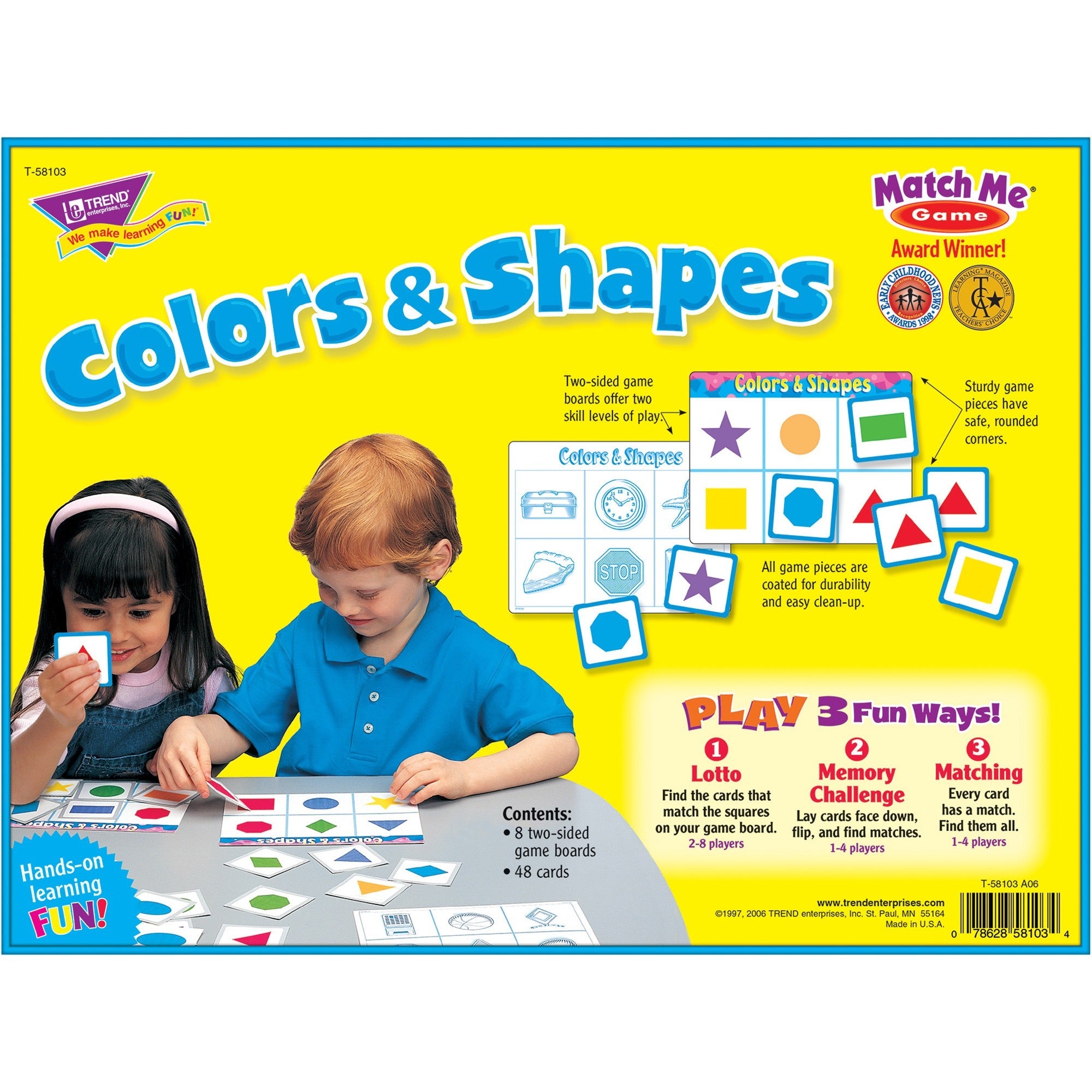 Trend Colors/Shapes Match Me Learning Game - Educational - 1 to 8 Players - 1 Each - 