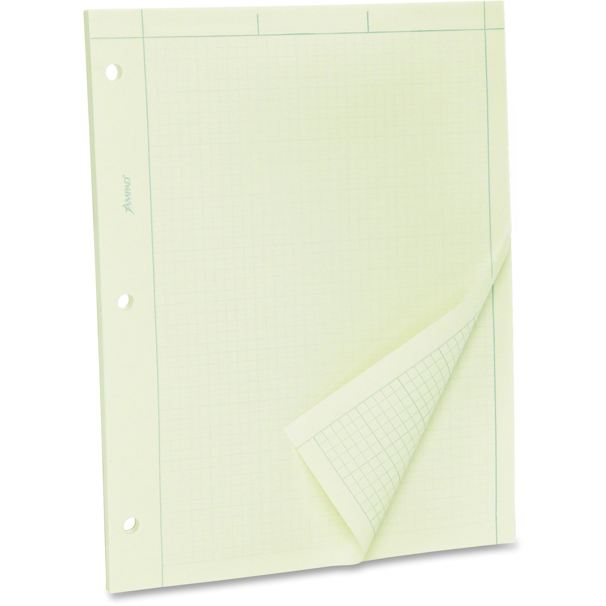TOPS Engineering Computation Pad - 100 Sheets - Both Side Ruling Surface - Ruled Margin - 15 lb Basis Weight - Letter - 8 1/2" x 11" - Green Tint Paper - Hole-punched - 1 / Pad - 