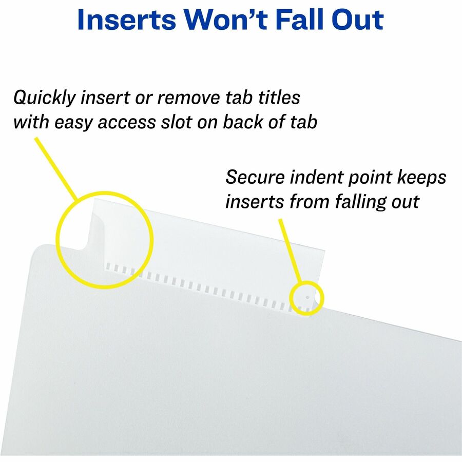 Avery Big Tab Insertable Plastic Pocket Dividers - 180 x Divider(s) - 180 Tab(s) - 5 - 5 Tab(s)/Set - 9.3" Divider Width x 11.13" Divider Length - 3 Hole Punched - Multicolor Plastic Divider - Clear Plastic Tab(s) - 36 / Carton