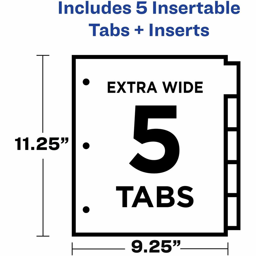 Avery Big Tab Insertable Plastic Pocket Dividers - 180 x Divider(s) - 180 Tab(s) - 5 - 5 Tab(s)/Set - 9.3" Divider Width x 11.13" Divider Length - 3 Hole Punched - Multicolor Plastic Divider - Clear Plastic Tab(s) - 36 / Carton