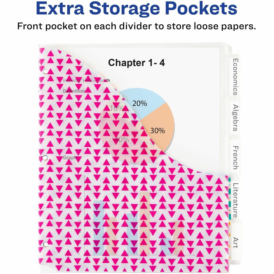 Avery Big Tab Insertable Plastic Pocket Dividers - 180 x Divider(s) - 180 Tab(s) - 5 - 5 Tab(s)/Set - 9.3" Divider Width x 11.13" Divider Length - 3 Hole Punched - Multicolor Plastic Divider - Clear Plastic Tab(s) - 36 / Carton