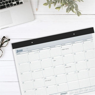 Desk Pad, 21.75 x 17, White Sheets, Black Binding, Clear Corners, 12-Month (Jan to Dec): 2024