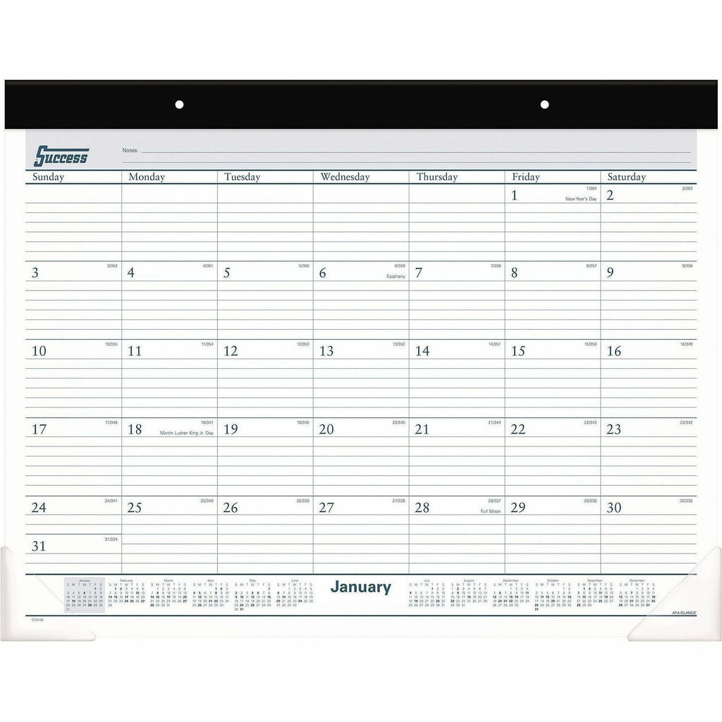 Desk Pad, 21.75 x 17, White Sheets, Black Binding, Clear Corners, 12-Month (Jan to Dec): 2024
