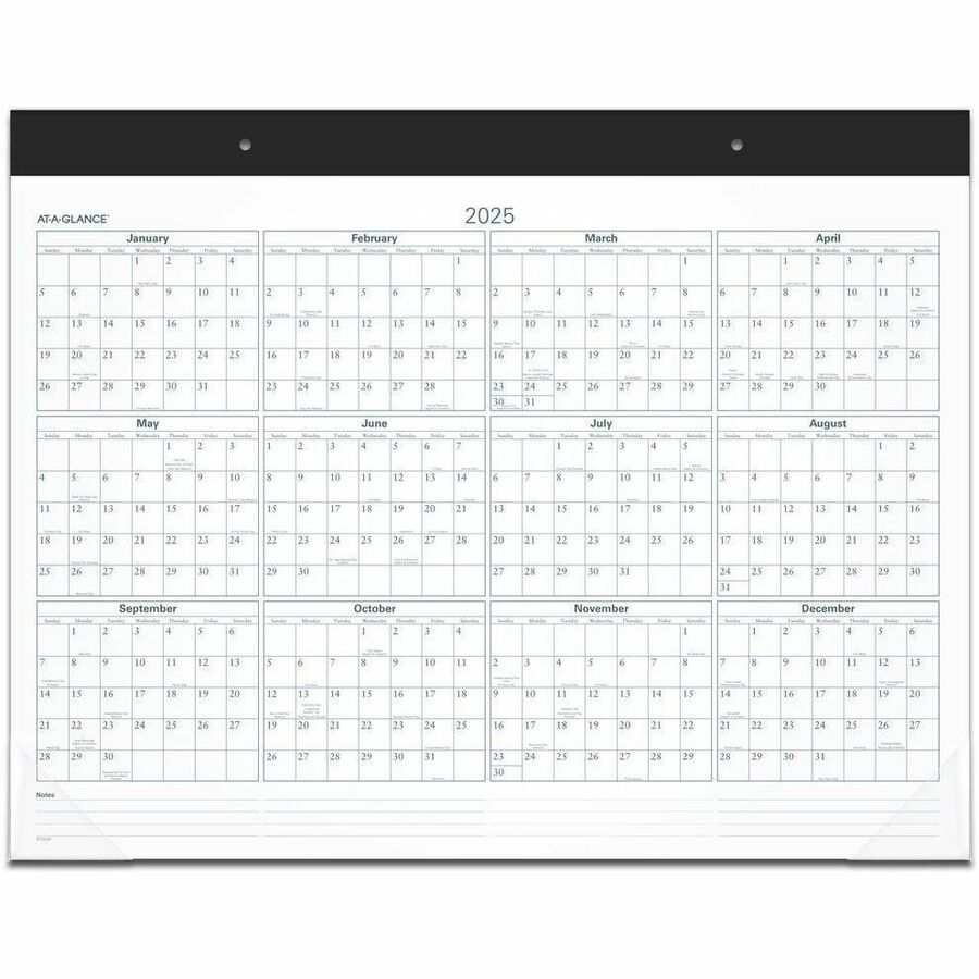 Desk Pad, 21.75 x 17, White Sheets, Black Binding, Clear Corners, 12-Month (Jan to Dec): 2024