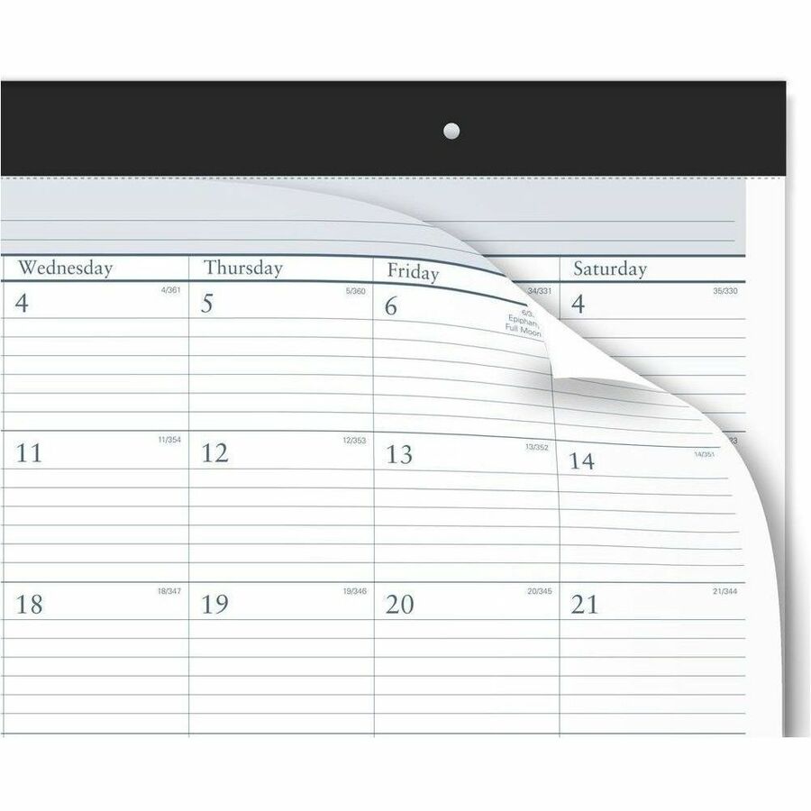 Desk Pad, 21.75 x 17, White Sheets, Black Binding, Clear Corners, 12-Month (Jan to Dec): 2024