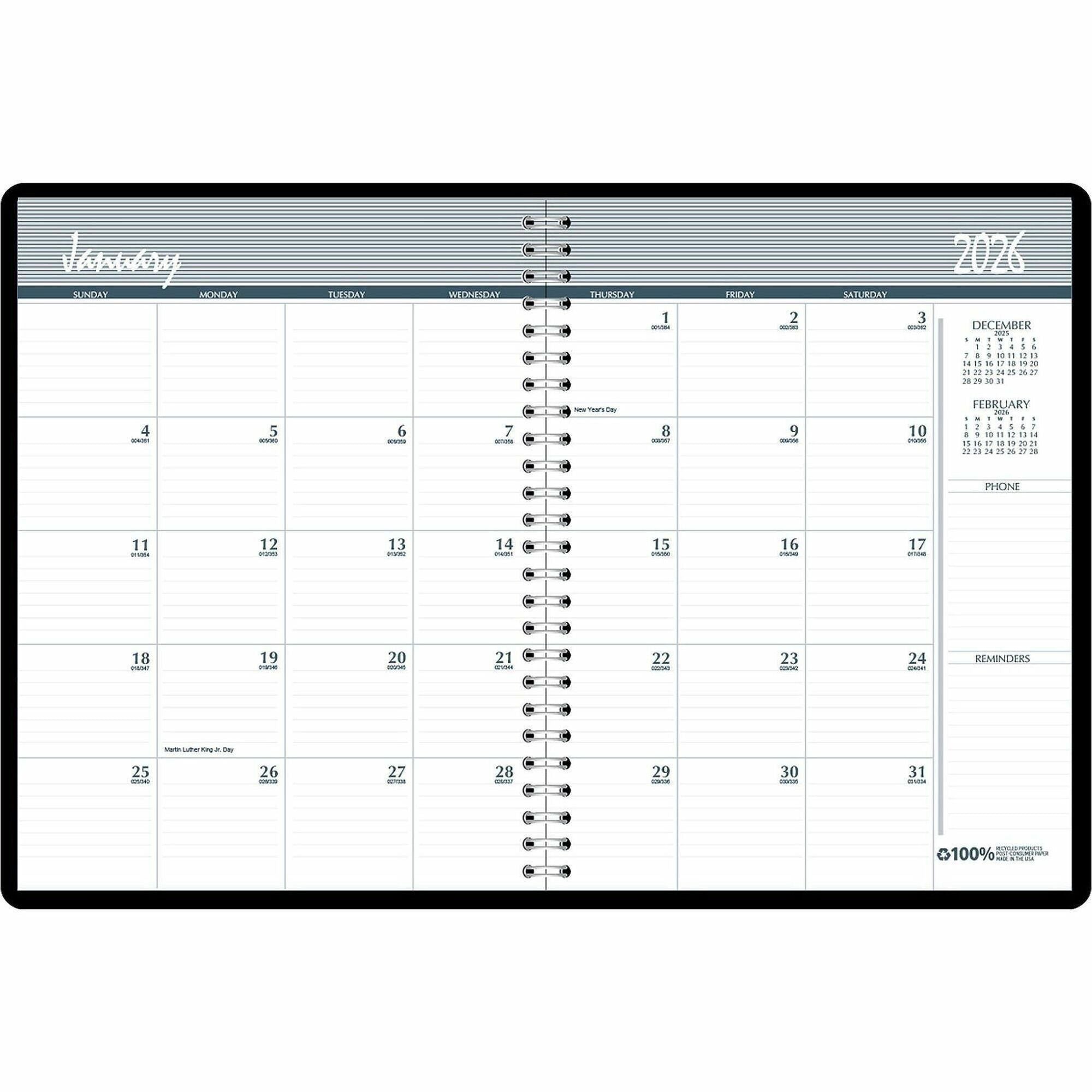 24-Month Recycled Ruled Monthly Planner, 11 x 8.5, Black Cover, 24-Month (Jan to Dec): 2024 to 2025