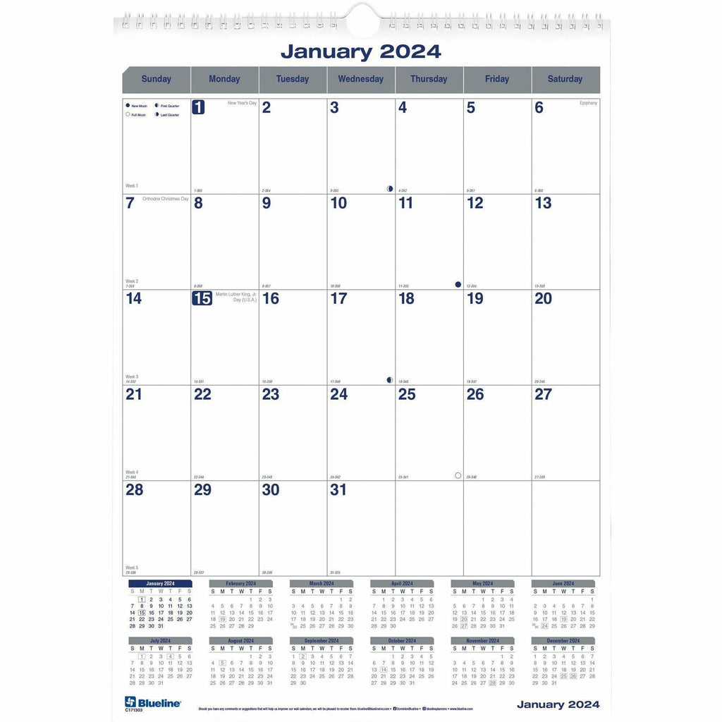 blueline-net-zero-carbon-wall-calendar-julian-dates-monthly-12-month-january-2024-december-2024-1-month-single-page-layout-12-x-17-white-sheet-twin-wire-white-chipboard-black-coverreference-calendar-reinforced-tear-off-1-e_redc171303 - 1