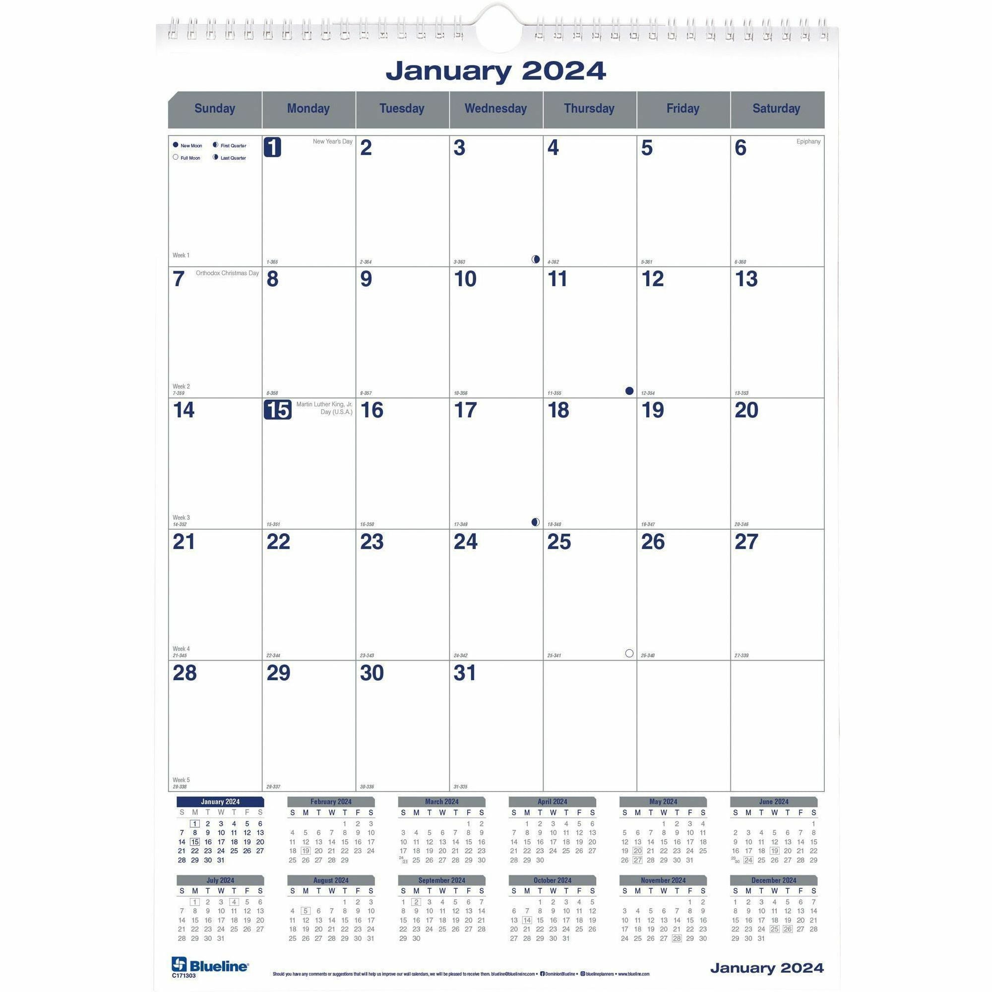 blueline-net-zero-carbon-wall-calendar-julian-dates-monthly-12-month-january-2024-december-2024-1-month-single-page-layout-12-x-17-white-sheet-twin-wire-white-chipboard-black-coverreference-calendar-reinforced-tear-off-1-e_redc171303 - 1