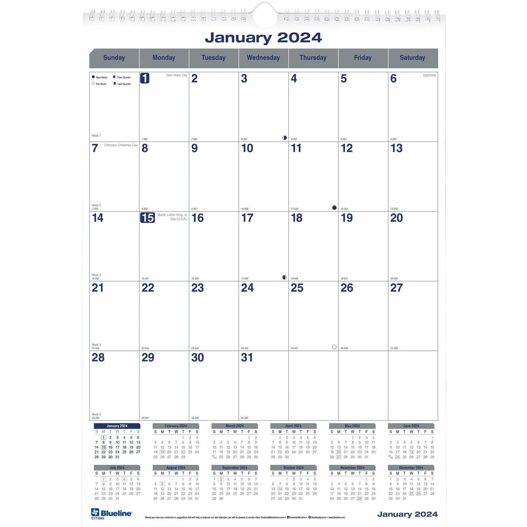 blueline-net-zero-carbon-wall-calendar-julian-dates-monthly-12-month-january-2024-december-2024-1-month-single-page-layout-12-x-17-white-sheet-twin-wire-white-chipboard-black-coverreference-calendar-reinforced-tear-off-1-e_redc171303 - 1