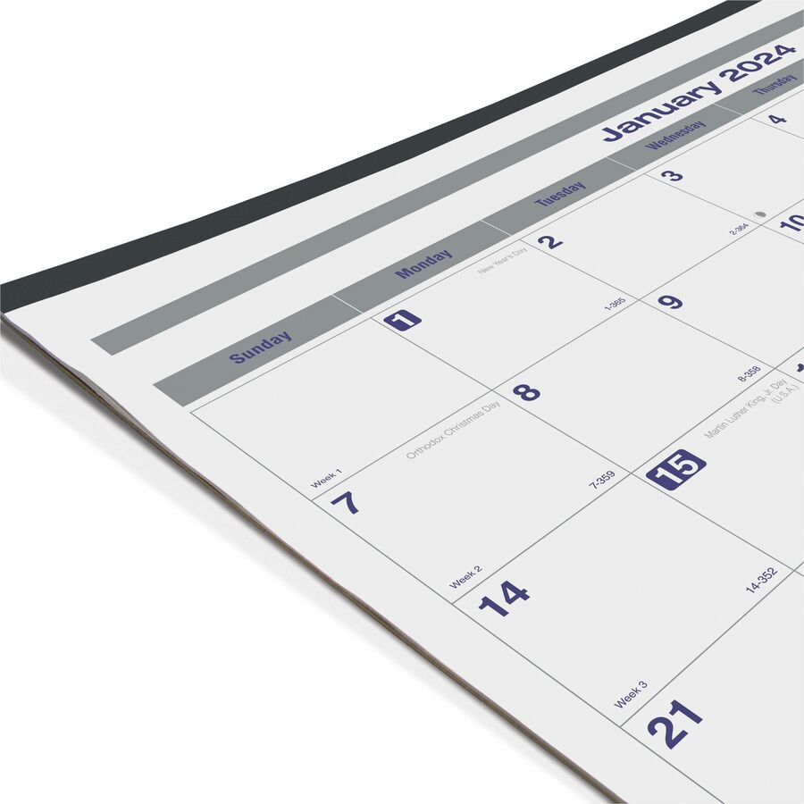 Net Zero Carbon Monthly Desk Pad Calendar, 22 x 17, White/Gray/Blue Sheets, Black Binding, 12-Month (Jan to Dec): 2024