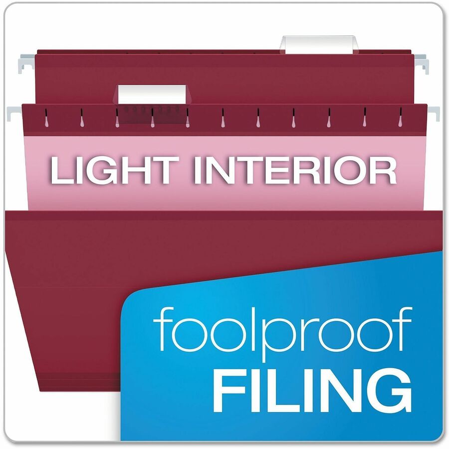 Colored Reinforced Hanging Folders, Legal Size, 1/5-Cut Tabs, Burgundy, 25/Box