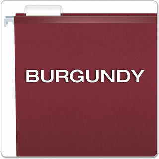 Colored Reinforced Hanging Folders, Legal Size, 1/5-Cut Tabs, Burgundy, 25/Box