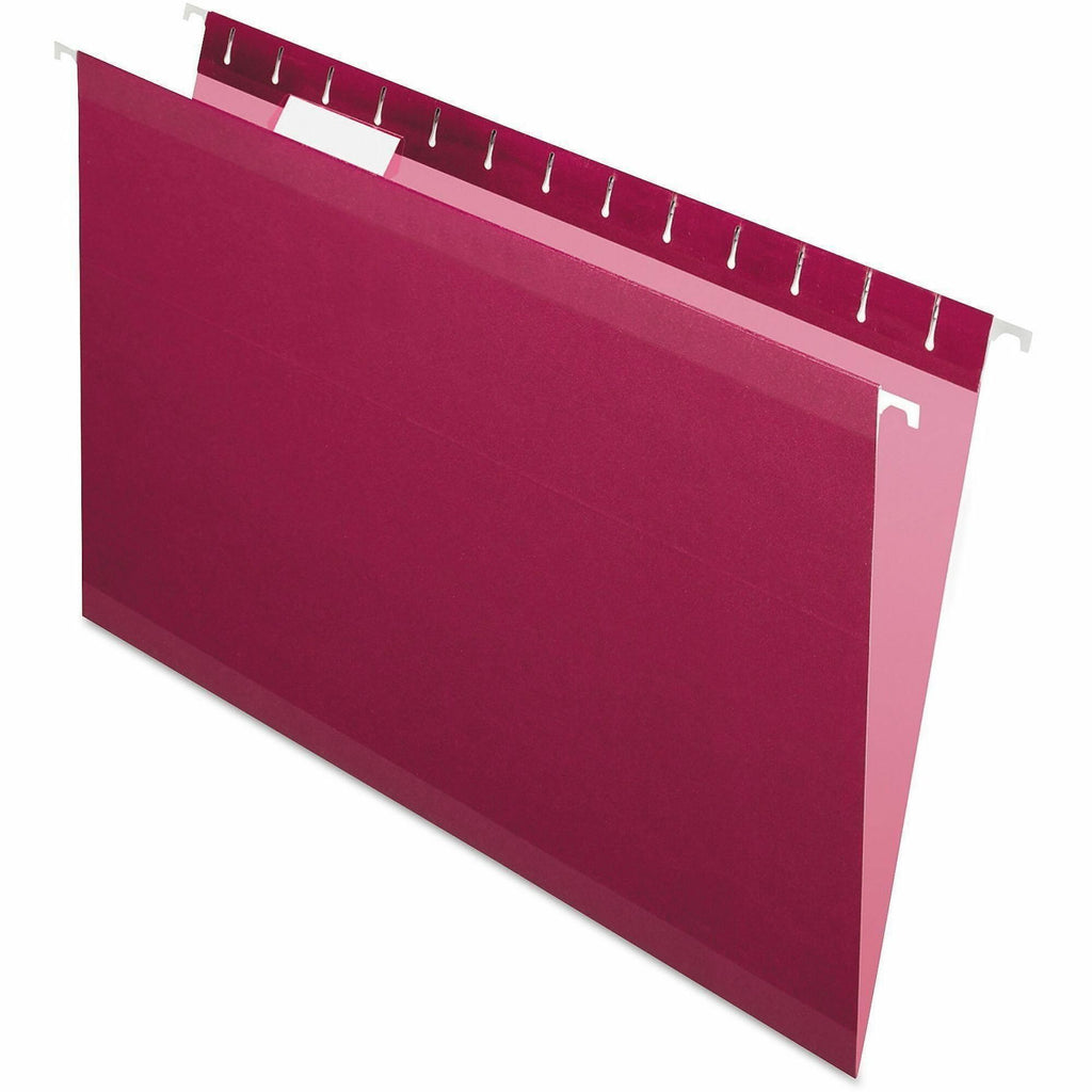 Colored Reinforced Hanging Folders, Legal Size, 1/5-Cut Tabs, Burgundy, 25/Box