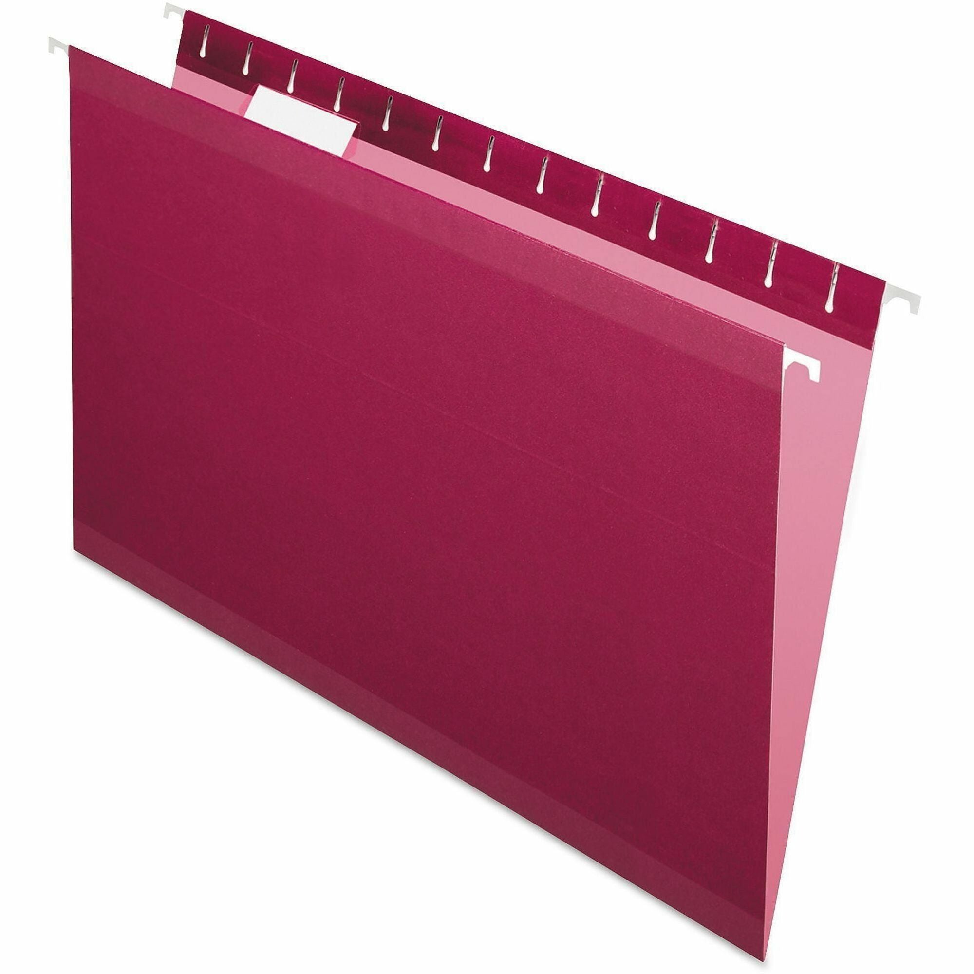 Colored Reinforced Hanging Folders, Legal Size, 1/5-Cut Tabs, Burgundy, 25/Box