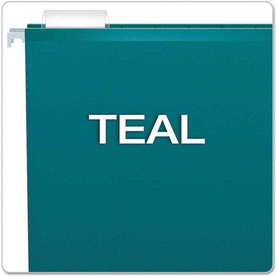 Colored Reinforced Hanging Folders, Legal Size, 1/5-Cut Tabs, Teal, 25/Box