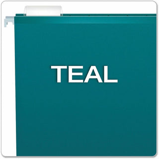 Colored Reinforced Hanging Folders, Legal Size, 1/5-Cut Tabs, Teal, 25/Box