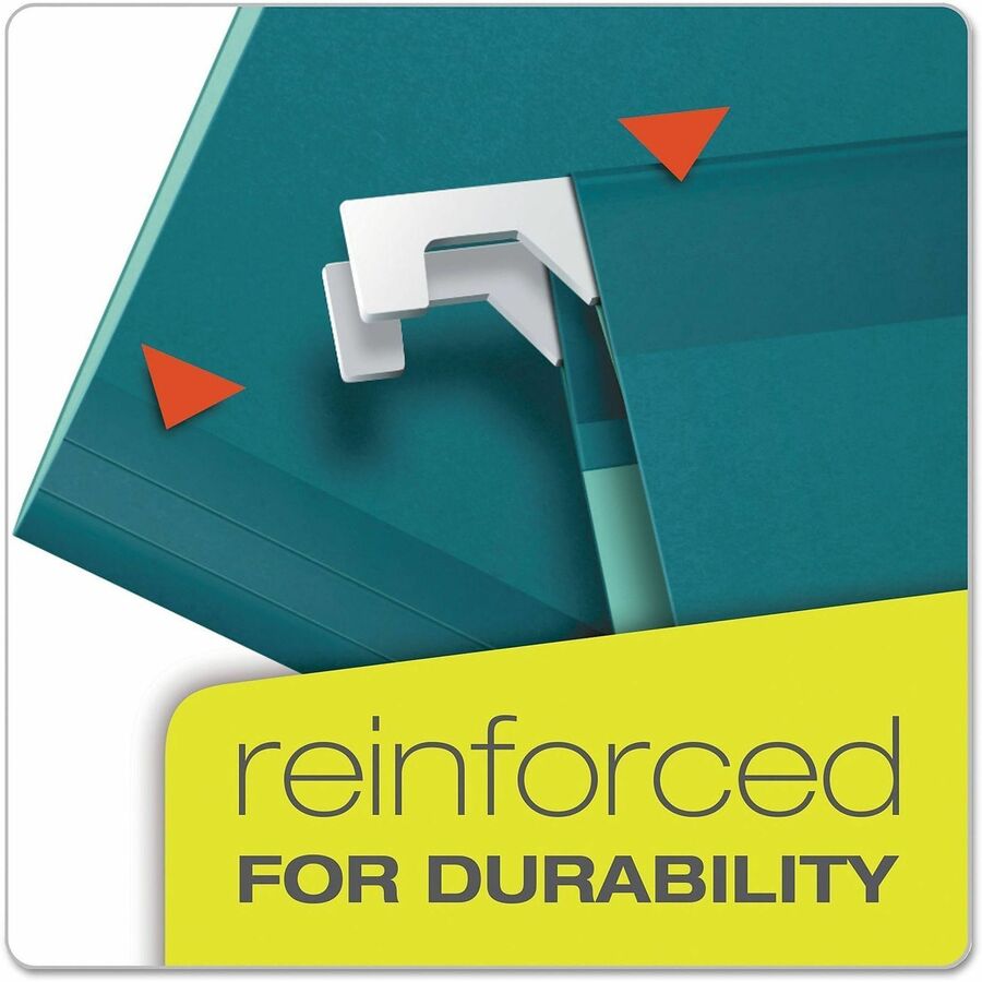 Colored Reinforced Hanging Folders, Legal Size, 1/5-Cut Tabs, Teal, 25/Box