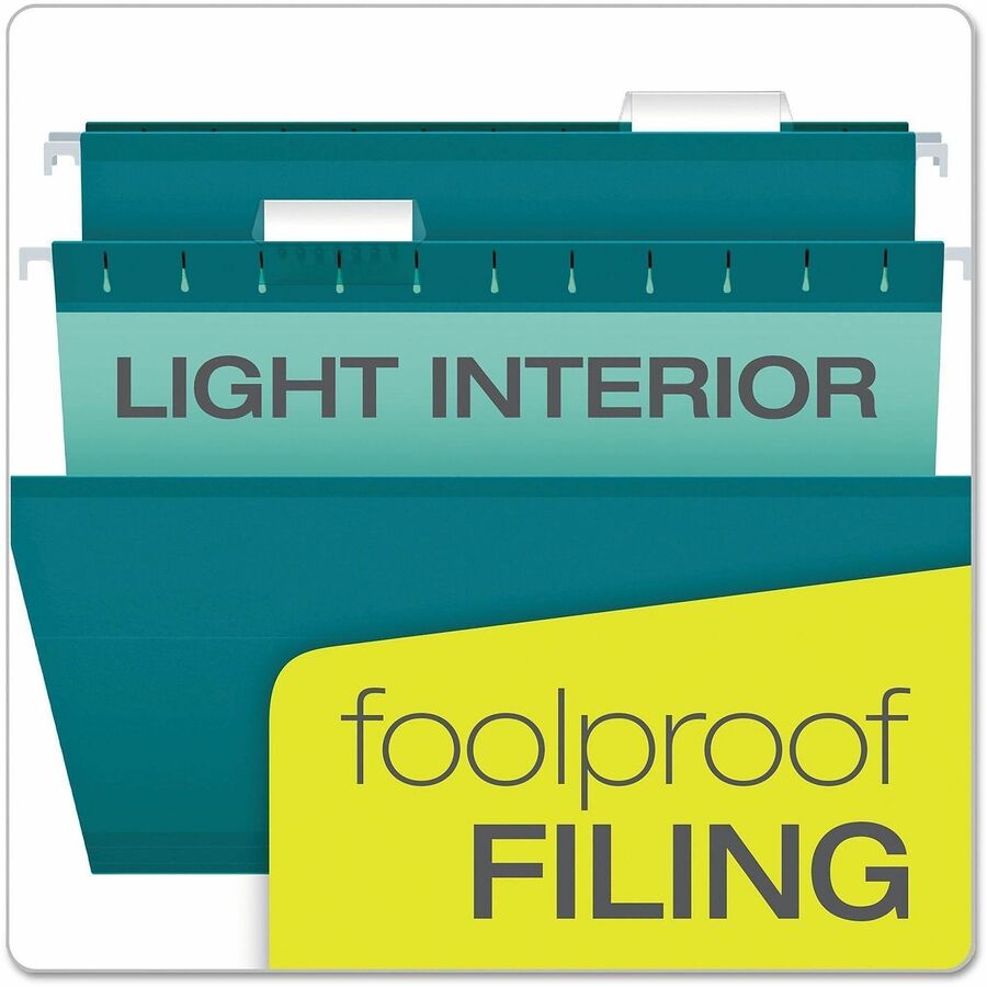 Colored Reinforced Hanging Folders, Legal Size, 1/5-Cut Tabs, Teal, 25/Box