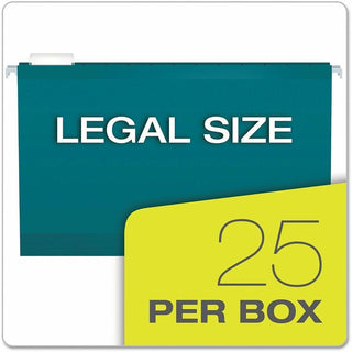 Colored Reinforced Hanging Folders, Legal Size, 1/5-Cut Tabs, Teal, 25/Box