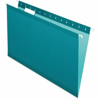 Colored Reinforced Hanging Folders, Legal Size, 1/5-Cut Tabs, Teal, 25/Box